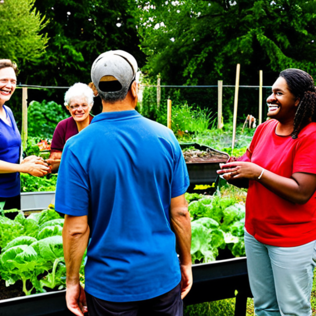 Community Garden Exchange**

"A diverse group of people gathered in a vibrant community garden, exchanging freshly grown vegetables and herbs. Some are tending to the plants, others are chatting and laughing. Fully clothed, appropriate attire, safe for work, perfect anatomy, natural proportions, showcasing community spirit and reciprocal exchange, family-friendly, professional photography, high quality."

**
