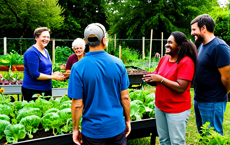 Community Garden Exchange**

"A diverse group of people gathered in a vibrant community garden, exchanging freshly grown vegetables and herbs. Some are tending to the plants, others are chatting and laughing. Fully clothed, appropriate attire, safe for work, perfect anatomy, natural proportions, showcasing community spirit and reciprocal exchange, family-friendly, professional photography, high quality."

**