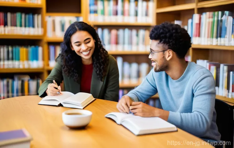 호혜적 교환 시스템의 학습 효과 - **Prompt:** A diverse group of three young adults, aged 20-24, are seated around a modern wooden tab...