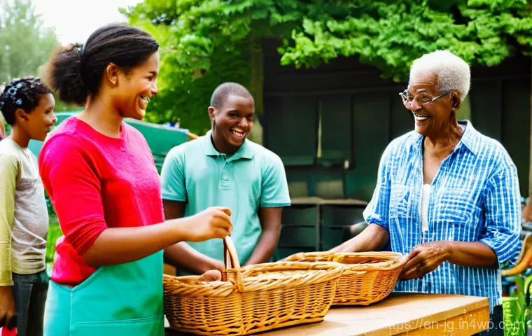 호혜적 교환 시스템의 실제 사례 - **Community Skill-Sharing & Mutual Support:**
    A brightly lit, bustling community center or outdo...