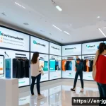 호혜적 교환 시스템의 고객 맞춤형 솔루션 - A modern retail store interior showcasing advanced technology integration: digital product recommend...