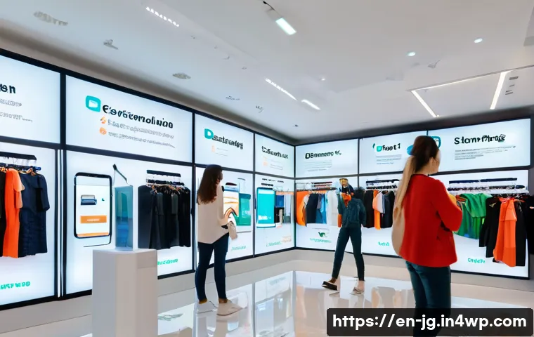 호혜적 교환 시스템의 고객 맞춤형 솔루션 - A modern retail store interior showcasing advanced technology integration: digital product recommend...