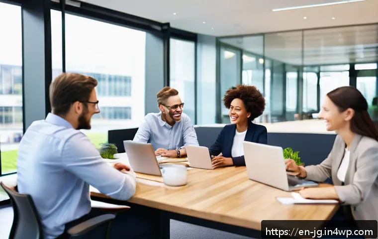 호혜적 교환 시스템의 참여자 유형 분석 - A vibrant modern office scene showing a diverse group of professional adults collaborating around a ...